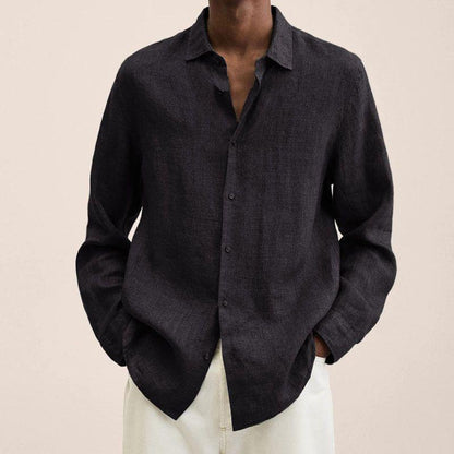 Men's linen shirt with long sleeves – Finn-Black-M-The Livary