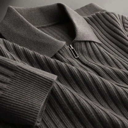 Men's Merino Polo Sweater with Zip - Ethan-Black-M-Nora Luxe