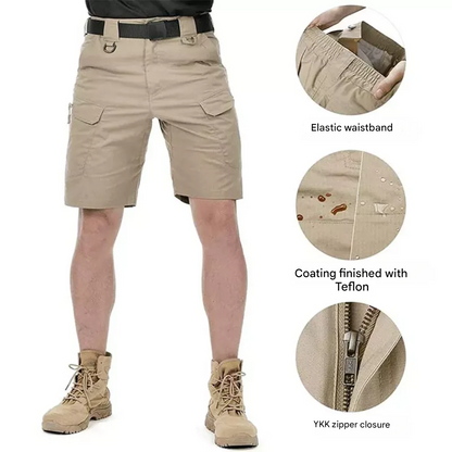 Men's outdoor shorts with 6 zip pockets - FlexTrek cargo shorts-Light brown-S-The Livary