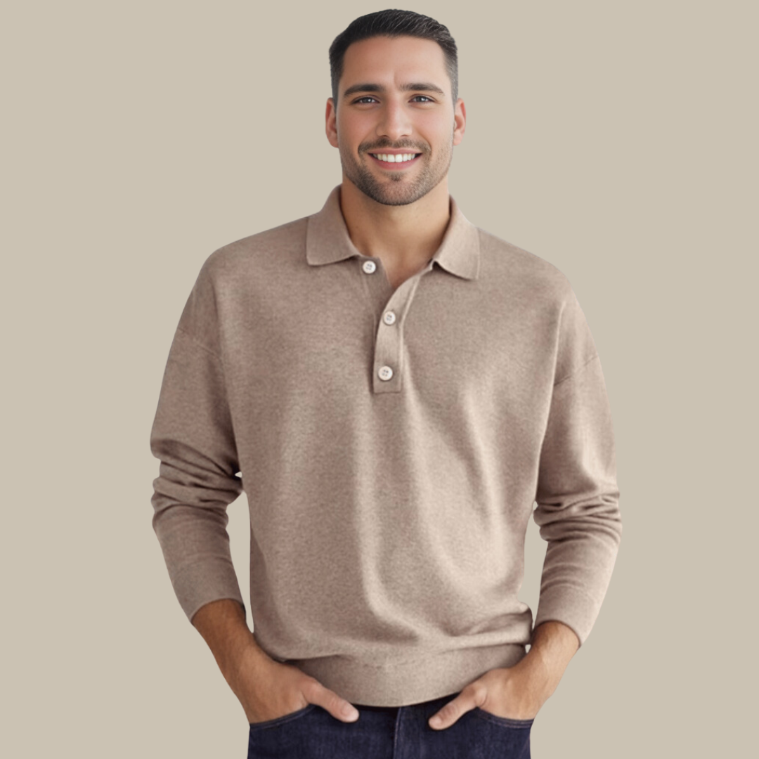 Classic Fit Men's Long Sleeve Polo Sweater - Pexav