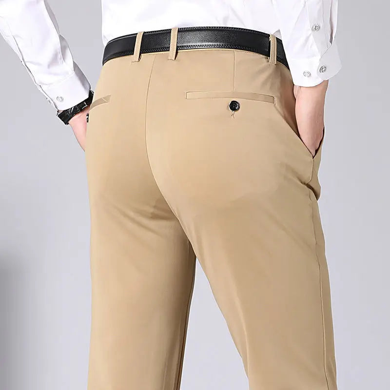 Men's Stretch Trousers - Leo-Khaki-29-Nora Luxe