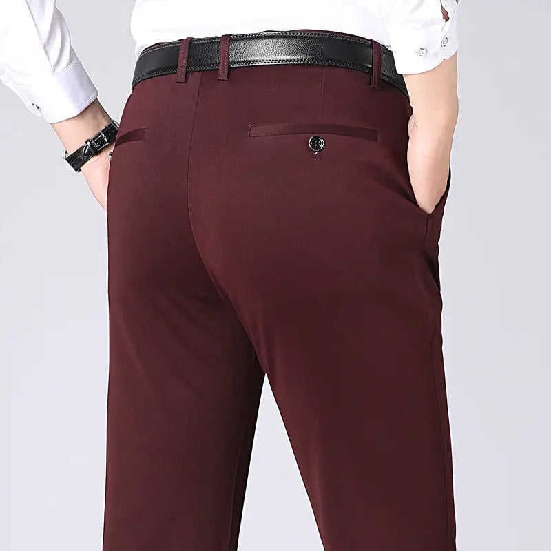 Men's Stretch Trousers - Leo-Red-29-Nora Luxe