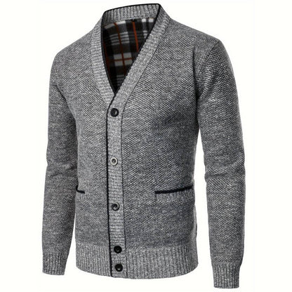Men's sweater with V-neck - Aspen-Light Gray-S-Nora Luxe