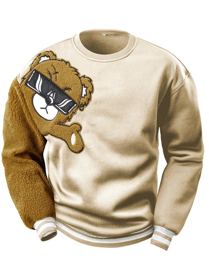 Men's Sweatshirt with Embroidered Cartoon Bear - Jasper-Apricot-S-Nora Luxe