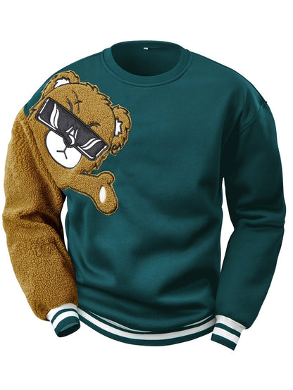 Men's Sweatshirt with Embroidered Cartoon Bear - Jasper-Green-S-Nora Luxe
