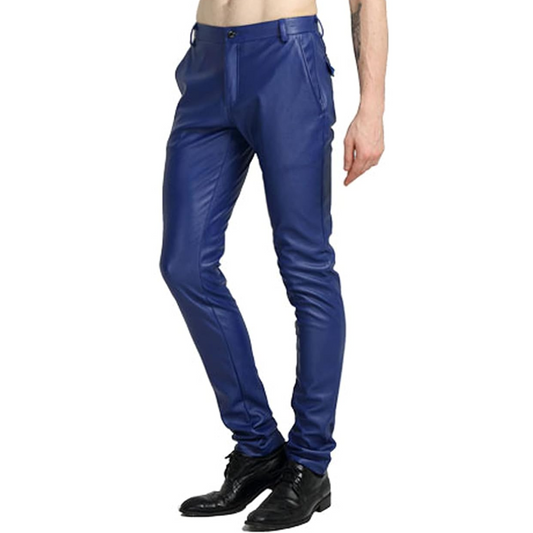 Slim Fit Fake Leather Motorcycle Pants - Pexav