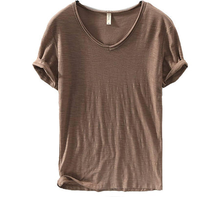 Men's V-Neck Linen Shirt – Luca-Brown-M-The Livary