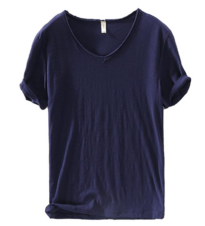 Men's V-Neck Linen Shirt – Luca-Dark blue-M-The Livary