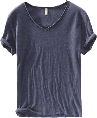 Men's V-Neck Linen Shirt – Luca-Gray-M-The Livary