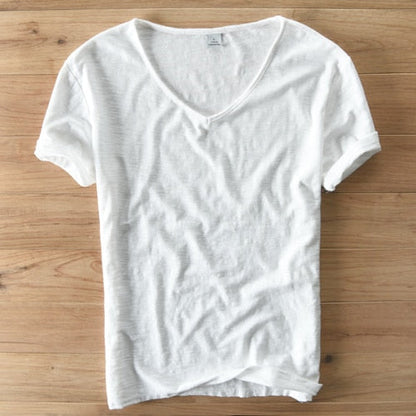 Men's V-Neck Linen Shirt – Luca-White-M-The Livary