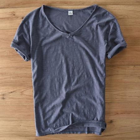 Men's V-Neck Linen Shirt – Luca-White-M-The Livary