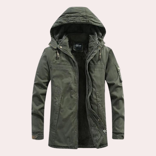 Warm Men's Parka Jacket with Fleece Hood - Pexav