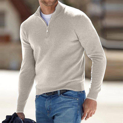 Men's Zip Sweater - Mason-Beige-S-Nora Luxe