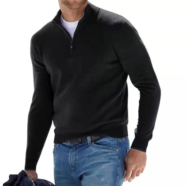 Merino Men's Sweater with V-neck - Torino-Black-S-Nora Luxe