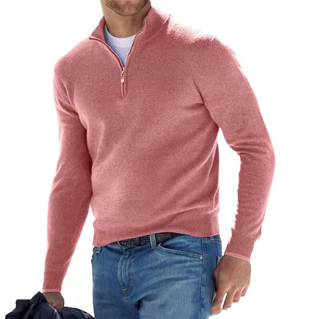 Merino Men's Sweater with V-neck - Torino-Pink-S-Nora Luxe