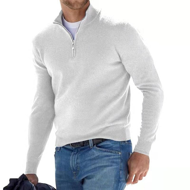 Merino Men's Sweater with V-neck - Torino-White-S-Nora Luxe