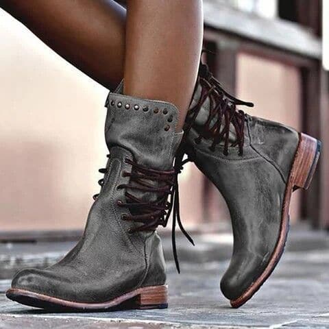 Mid-Calf Vintage Leather Boots for Women - Eliza-Gray-4.0-Nora Luxe