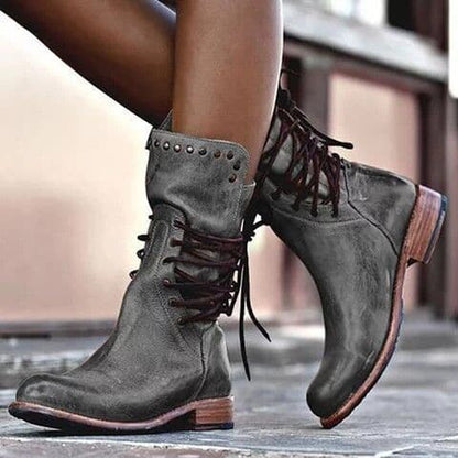 Mid-Calf Vintage Leather Boots for Women - Eliza-Gray-4.0-Nora Luxe