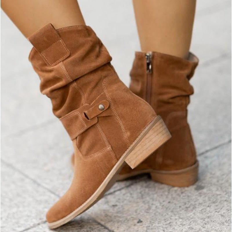 Mid-Calf Winter Boots with Heel - Iris-Beige-2.5-Nora Luxe