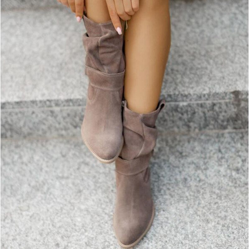 Mid-Calf Winter Boots with Heel - Iris-Beige-2.5-Nora Luxe