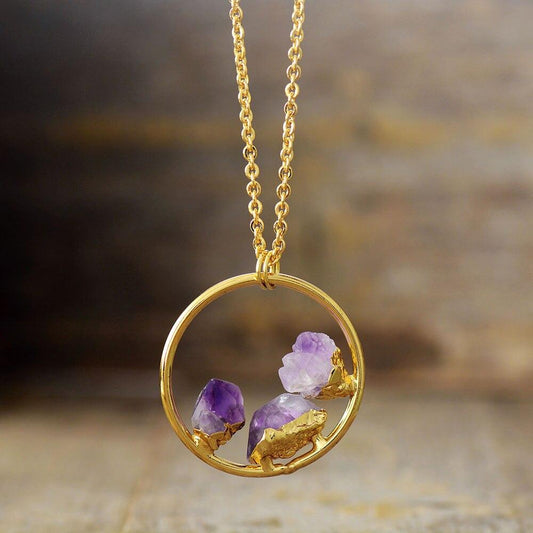 Simple Purple Gemstone Pendant Necklace - Pexav
