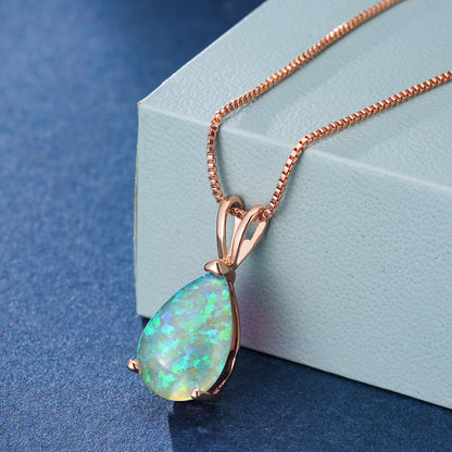 Minimalist Drop Opal Pendant Necklace - Selina-GroeneOpaal-Rose gold-Nora Luxe