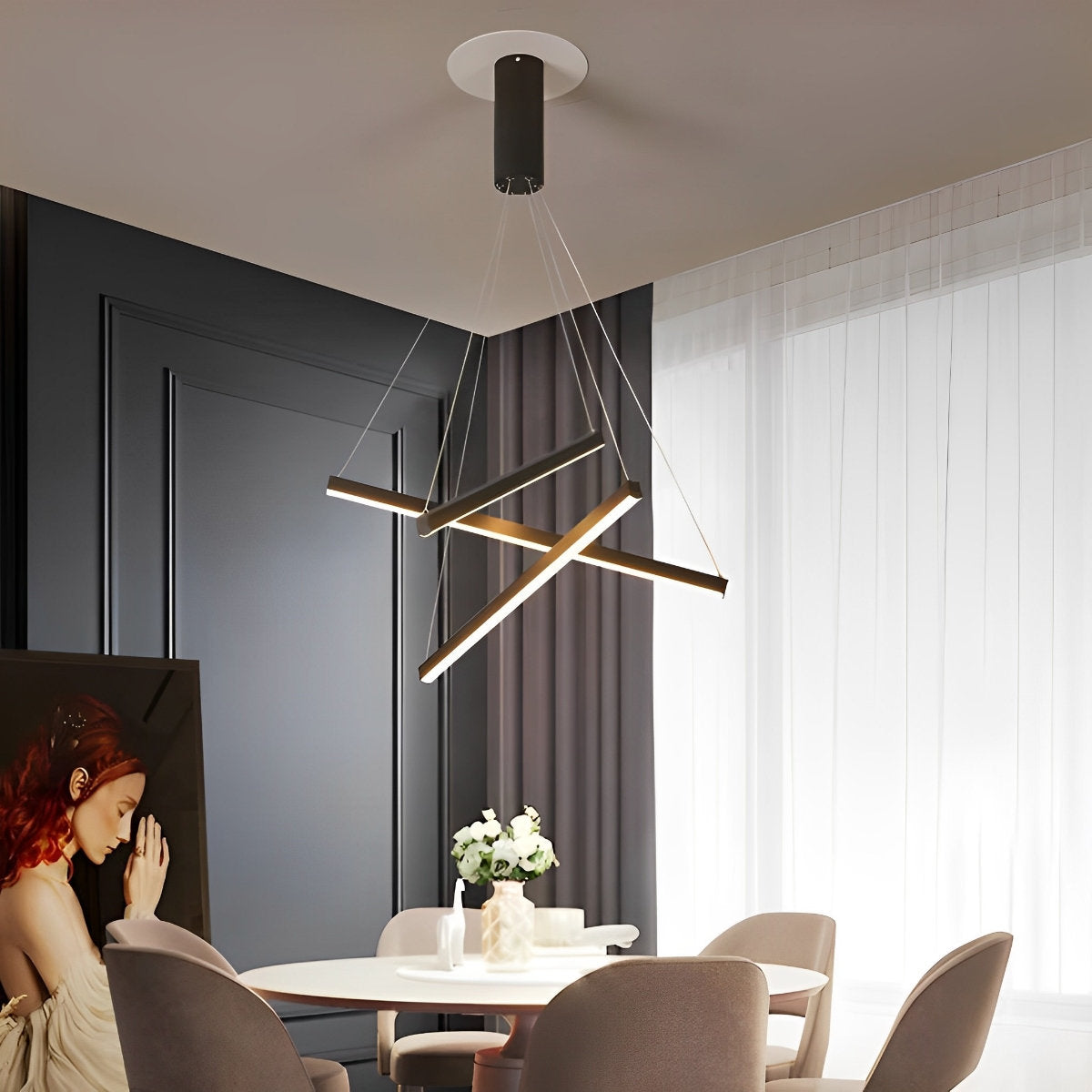Simple Dimmable LED Black Pendant Light with Remote
