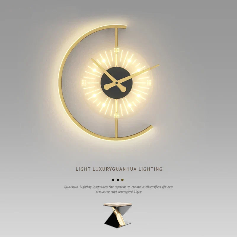 Modern Golden Illuminated Clock - Elysium-Gold-3-Color Light-Nora Luxe