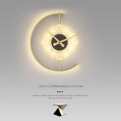 Modern Golden Illuminated Clock - Elysium-Gold-3-Color Light-Nora Luxe