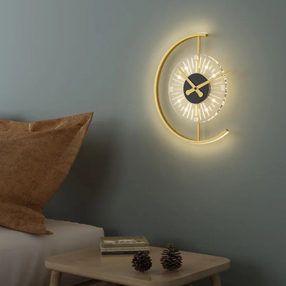 Modern Golden Illuminated Clock - Elysium-Gold-3-Color Light-Nora Luxe