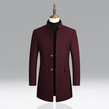 Modern Long Men's Coat - Alexander-Bordeaux Red-M-Nora Luxe
