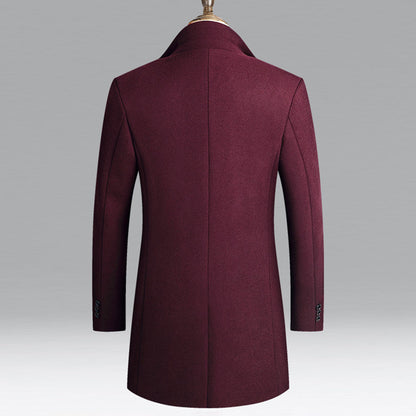Modern Long Men's Coat - Alexander-Bordeaux Red-M-Nora Luxe