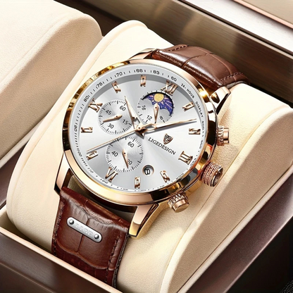Traditional Leather Strap Quartz Men's Watch