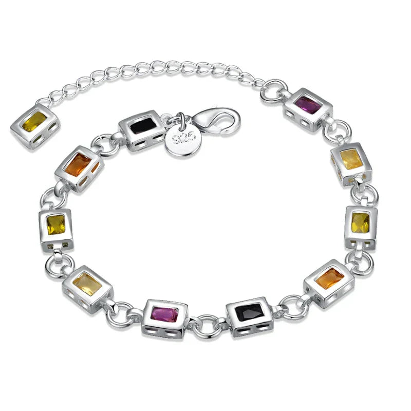 Colourful Crystal Silver Bangle | Fashionable Ladies Bracelet - Pexav