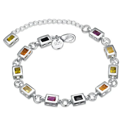 Colourful Crystal Silver Bangle | Fashionable Ladies Bracelet - Pexav