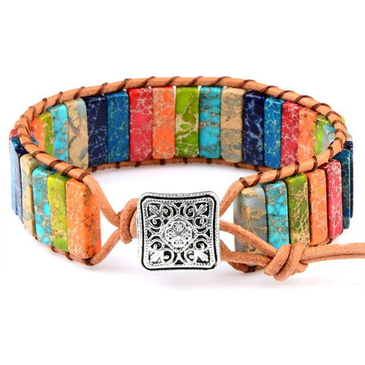 Colorful Tibetan Jasper Stone Bracelet - Pexav