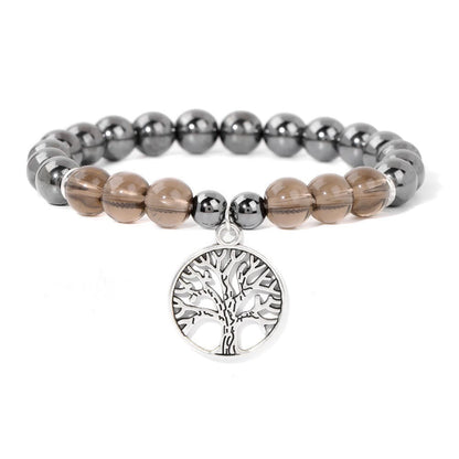 Natural Crystal Tree of Life Bracelet - Mila-Hematite and Smoky Quartz-Nora Luxe