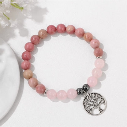 Natural Crystal Tree of Life Bracelet - Mila-Rhodonite and Rose Tiger's Eye-Nora Luxe