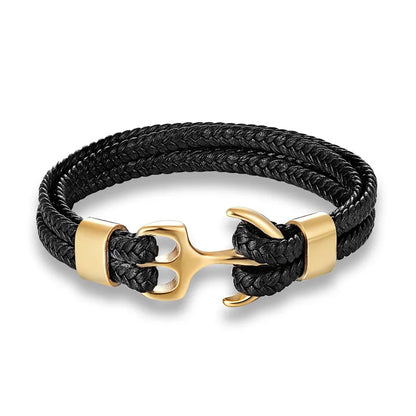 Classic Anchor Brown Leather Wristband - Pexav