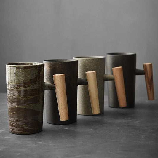 Rustic Coffee Mugs with Wooden Pattern - Pexav