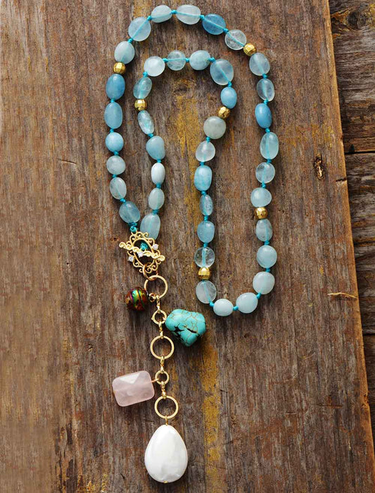 Boho Beach Stone Mala Necklace - Pexav