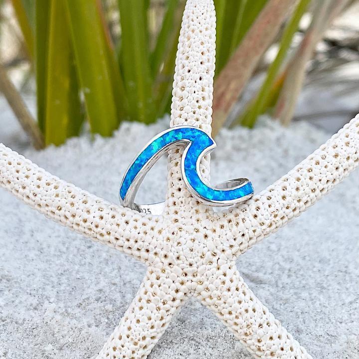 Stunning Opal and Silver Wave Ring - Pexav