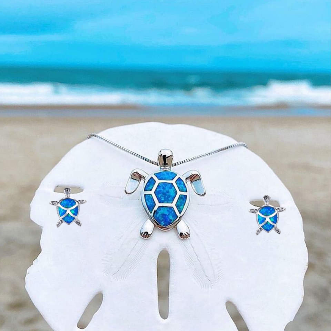 Sea Turtle Jewelry Set with Necklace and Earrings - Pexav