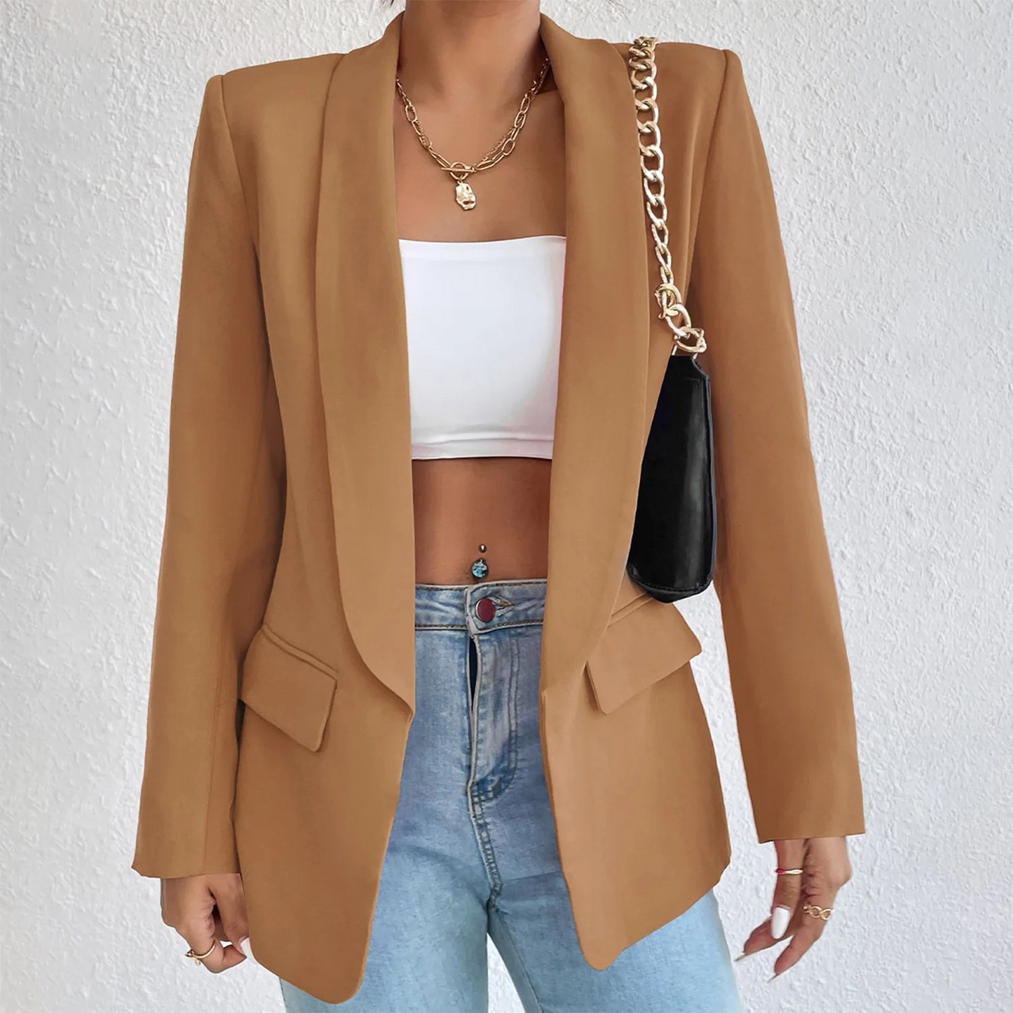 Office Ladies Blazer made of Polyester-Cotton - Emma-Dark Brown-S-Nora Luxe