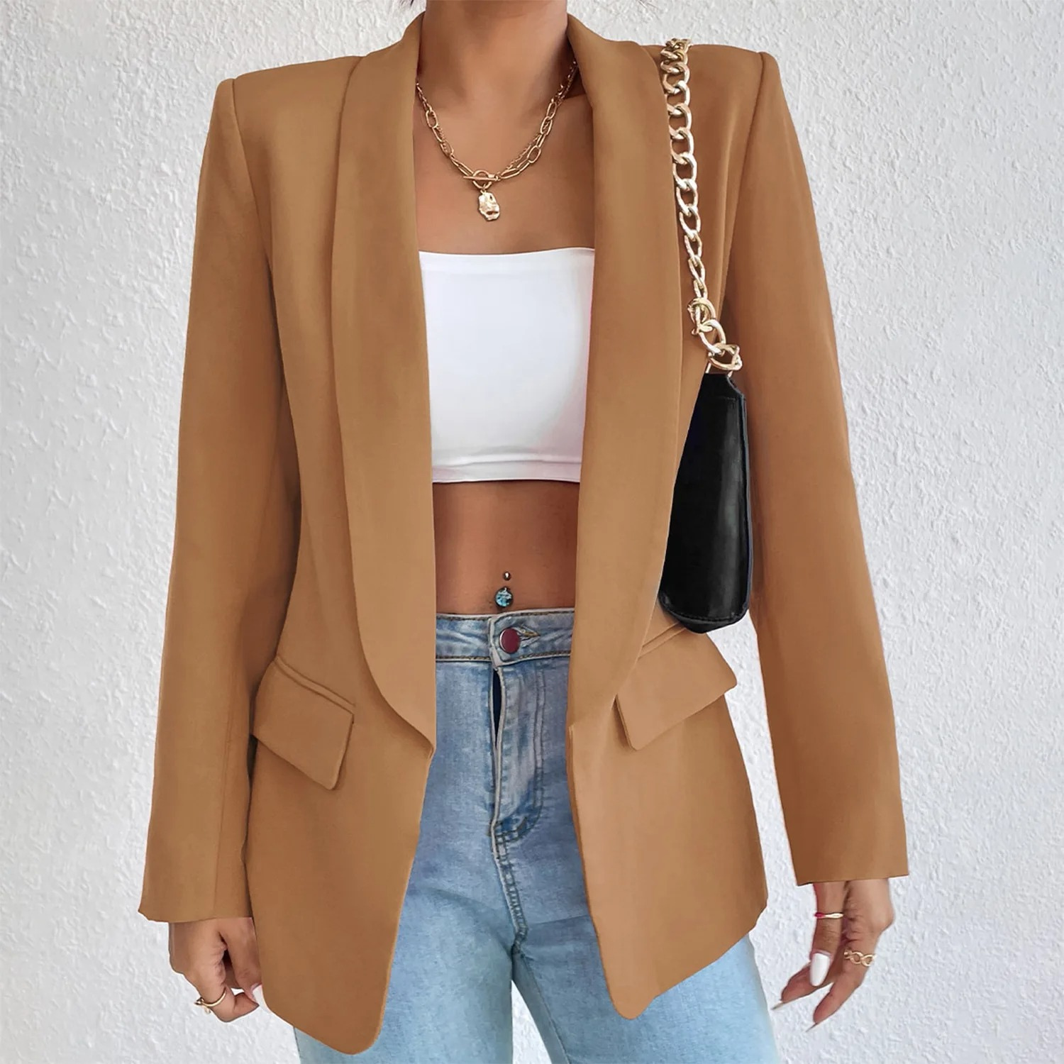 Office Ladies Blazer made of Polyester-Cotton - Emma-Dark Brown-S-Nora Luxe