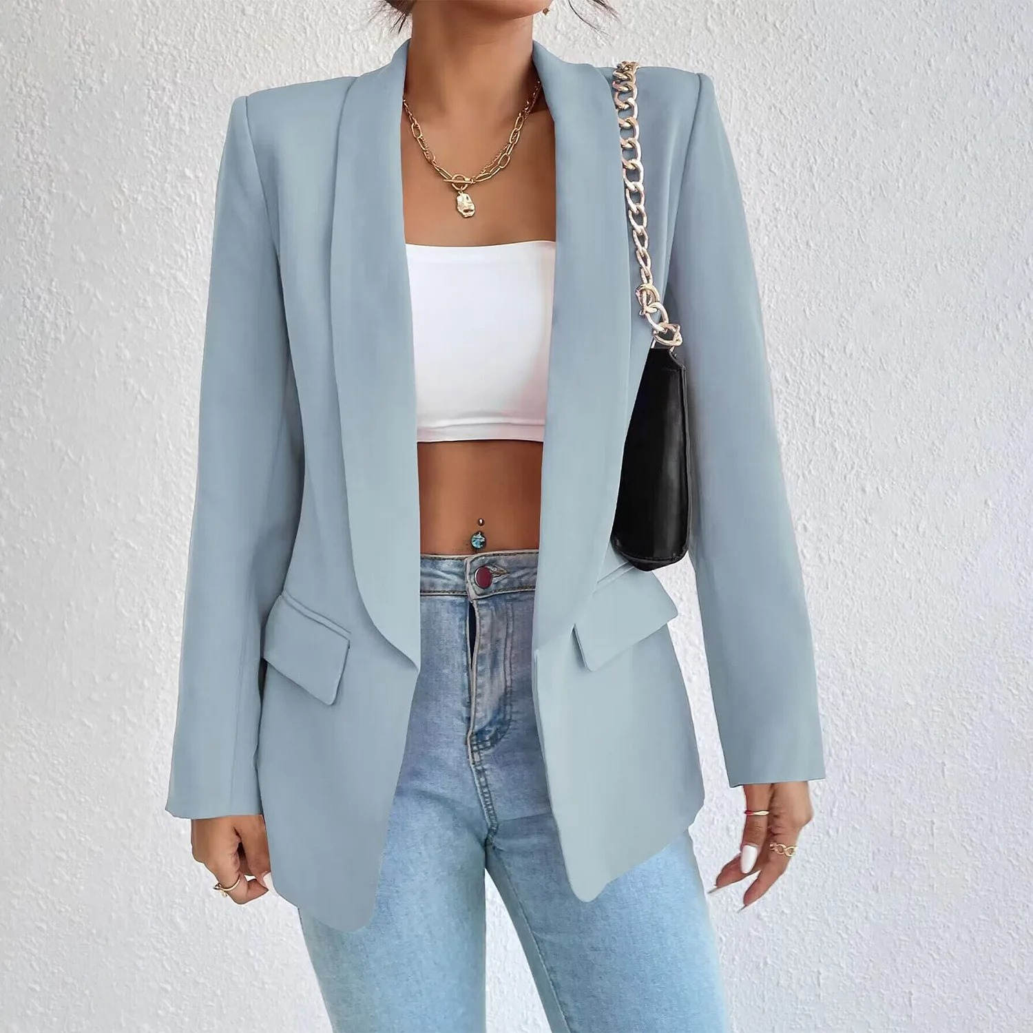Office Ladies Blazer made of Polyester-Cotton - Emma-Light Blue-S-Nora Luxe