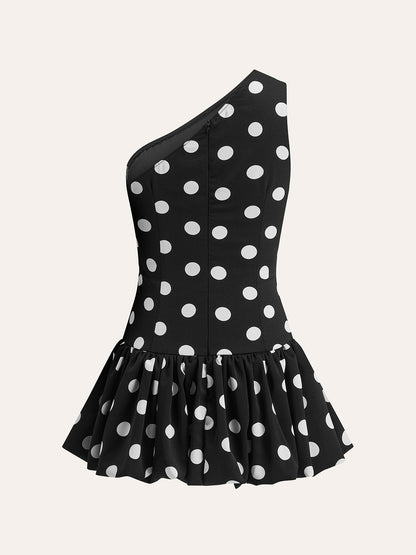Chic Asymmetrical Spot Ruffle Dress
