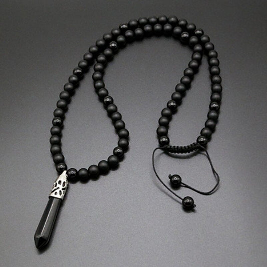 Black Beaded Mala Necklace - Pexav