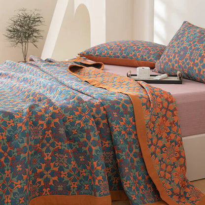 Orange & Blue Pattern Six-Layer Cotton Quilt - TerraLoom-Duvet-98.43 × 94.49 in-Nora Luxe