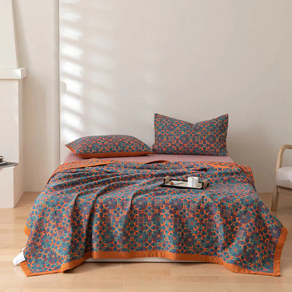 Orange & Blue Pattern Six-Layer Cotton Quilt - TerraLoom-Duvet-98.43 × 94.49 in-Nora Luxe
